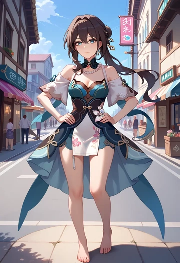 star rail,ruan mei,silk slip dress,floral prints  - AI generated anime art